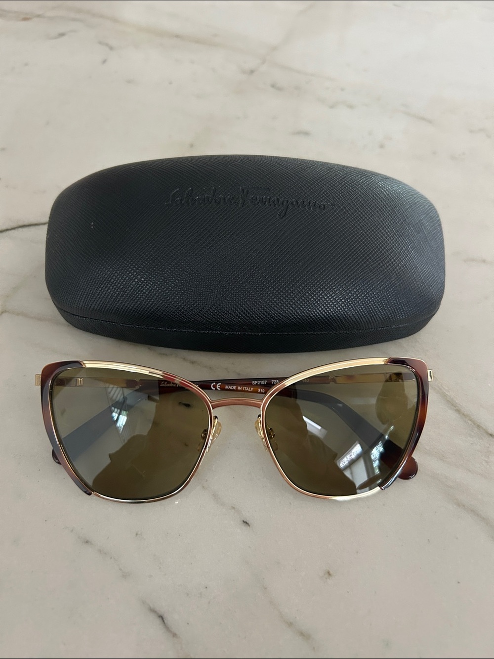 Salvatore Ferragamo Tortoiseshell and Gold Cat-Eye Sunglasses